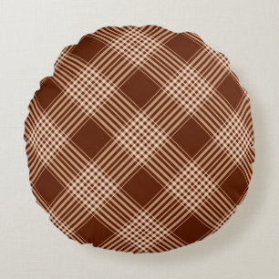 Sienna Brown And White Plaid Round Cushion