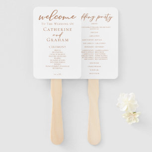 Sienna Brown Script Custom Fall Wedding Program Hand Fan