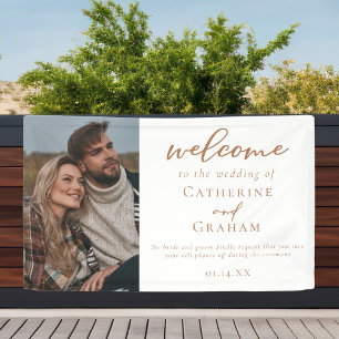 Sienna Brown Script Custom Photo Wedding Welcome Banner