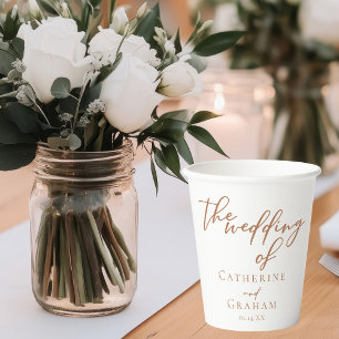 Sienna Brown Typography Minimalist Wedding Paper Cups
