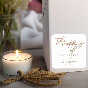 Sienna Brown Typography Minimalist Wedding Square Sticker