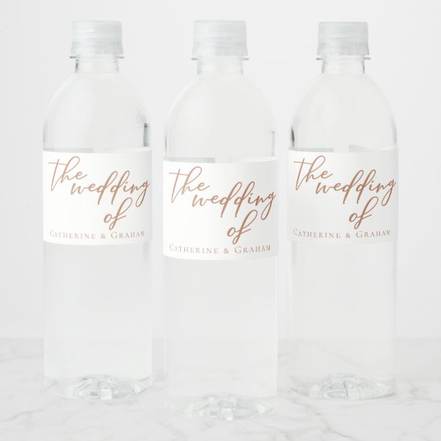 Sienna Brown Typography Minimalist Wedding Water Bottle Label (Bottles)