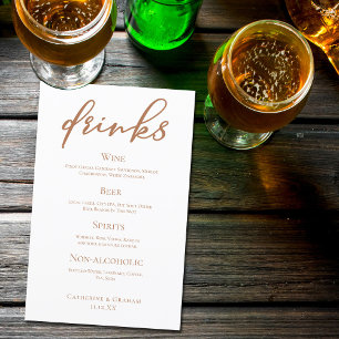 Sienna Brown Typography Simple Wedding Bar Menu