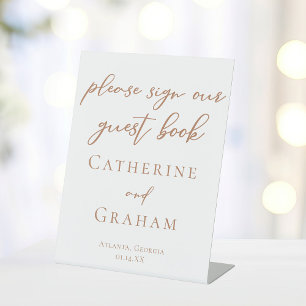 Sienna Brown Typography Wedding Guest Book Poster Pedestal Sign