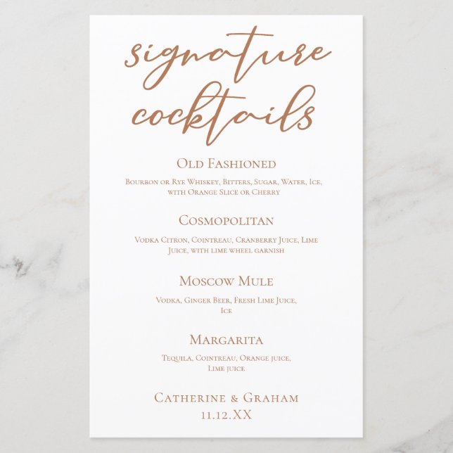 Sienna Brown Wedding Signature Cocktails Menu (Front)