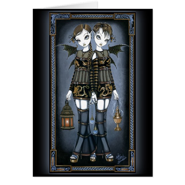 "Sienna & Celeste" Dragon Twin Fairies Art Card (Front)