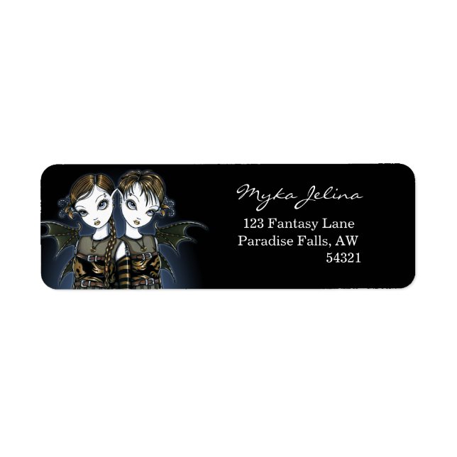 "Sienna & Celeste" Dragon Twin Fairies Art Labels (Front)