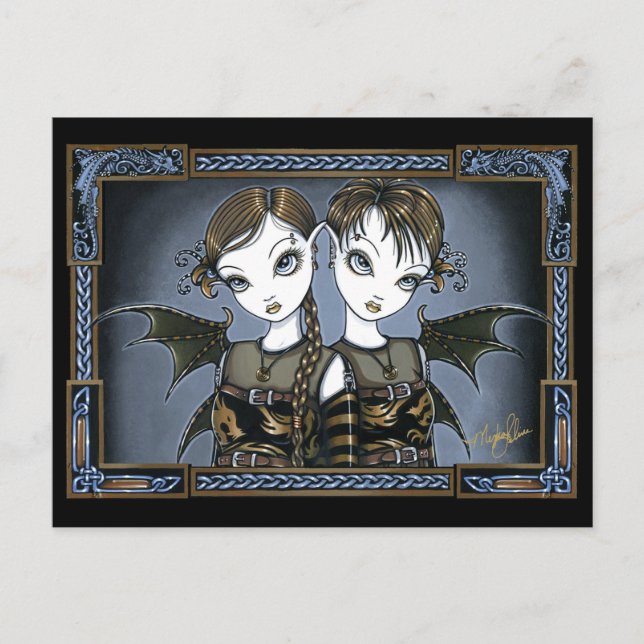 Sienna & Celeste Gothic Dragon Twins Fae Postcard (Front)