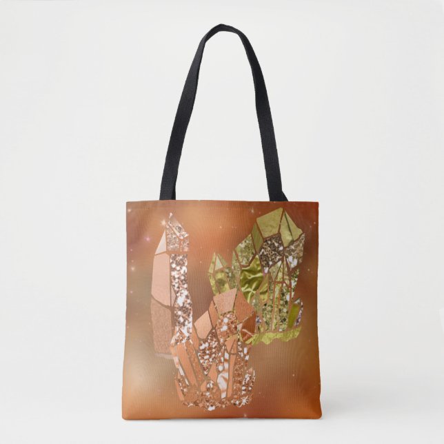 Sienna Coral & Gold Faux Glitter Crystals Tote Bag (Front)