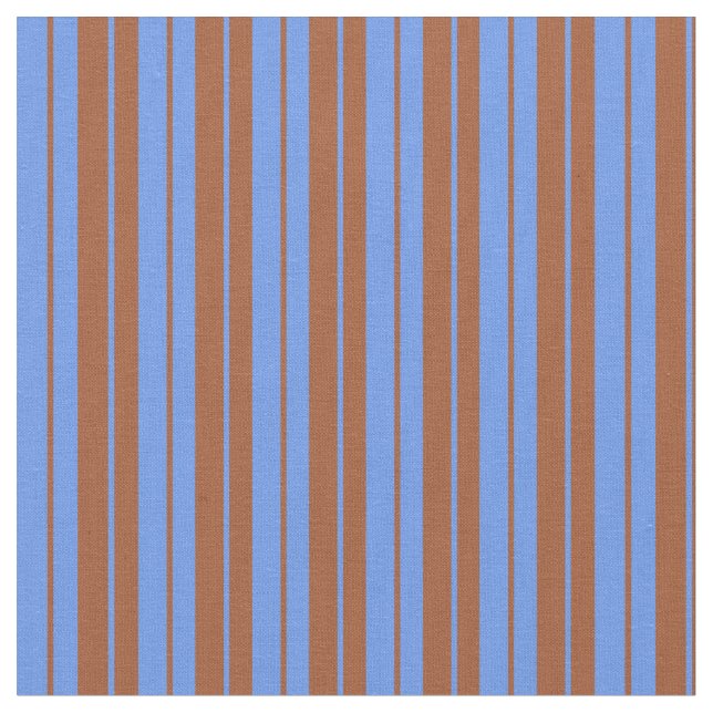 Sienna & Cornflower Blue Lined/Striped Pattern Fabric (Close Up)