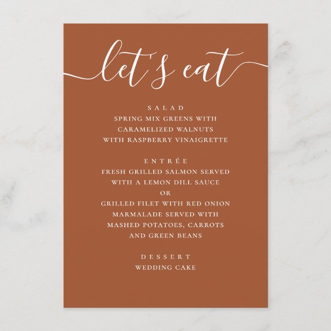 Sienna Fall Wedding | Terracotta Reception Dinner Menu (Front)