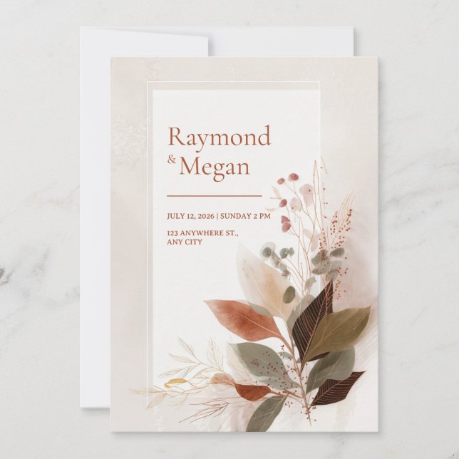 Sienna Gold Vein Leaf Wedding Invitation (Front)