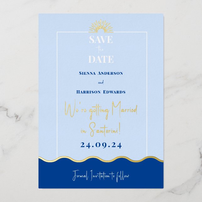 SIENNA Modern Destination Gold Foil Save the Date (Front)
