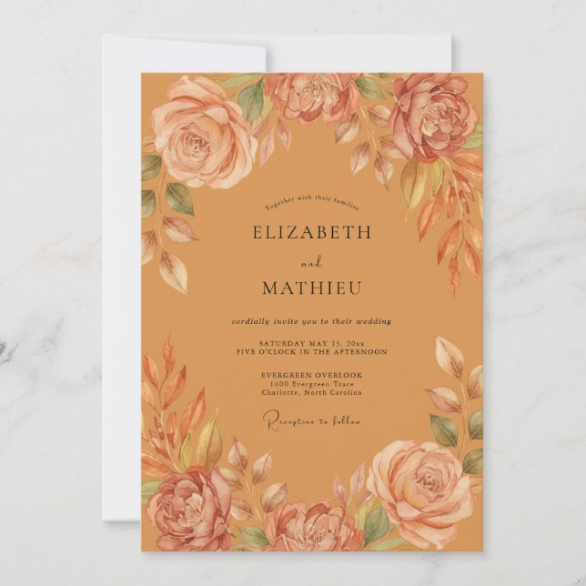 Sienna Ranunculus Eucalyptus Wedding Invitation (Front)