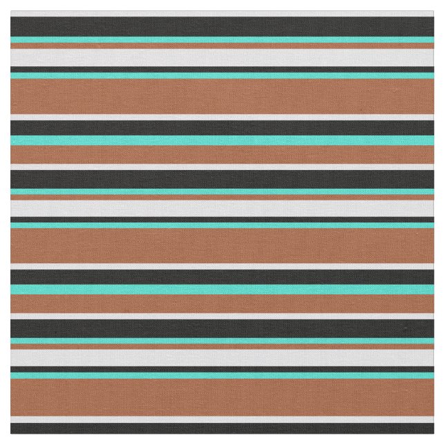 Sienna, Turquoise, Black, and Lavender Stripes Fabric (Close Up)