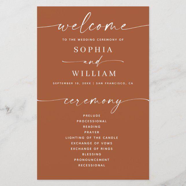 Sienna Wedding | Warm Terracotta Brown Program (Front)