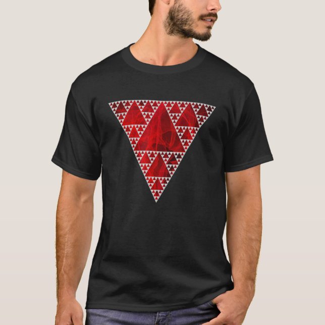 Sierpinski Triangle Red Flame Modern Geometry Patt T-Shirt (Front)