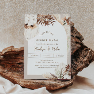 SIERRA Bohemian Dried Foliage Gender Reveal Invitation