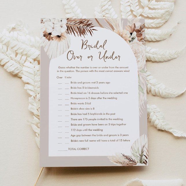 SIERRA Boho Over Or Under Bridal Shower Game Card (Creator Uploaded)