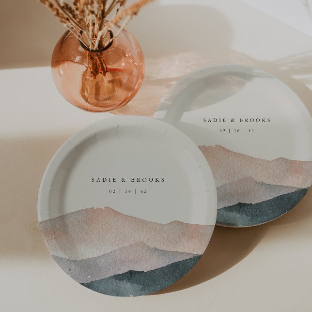 Sierra Dusk | Desert Mountain Sunset Wedding Paper Plate (Creator Uploaded)