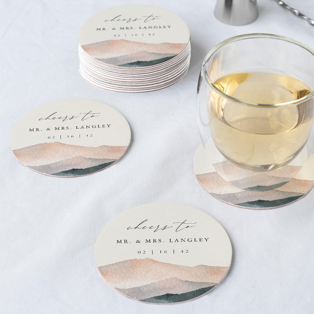 Sierra Dusk | Desert Mountain Sunset Wedding Round Paper Coaster (Creator Uploaded)