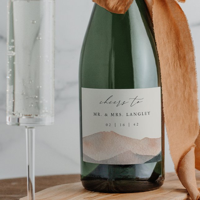 Sierra Dusk | Desert Mountain Sunset Wedding Sparkling Wine Label (Creator Uploaded)