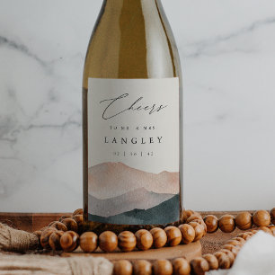 Sierra Dusk   Desert Mountain Sunset Wedding Wine Label