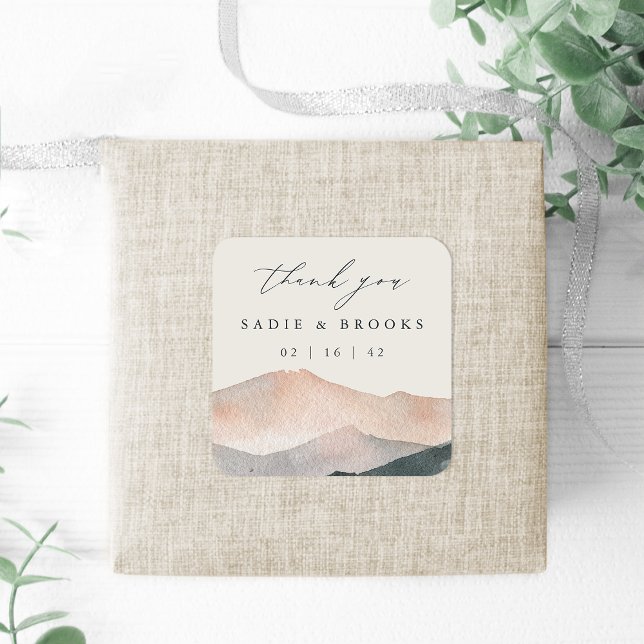 Sierra Dusk | Desert Sunset Wedding Thank You Square Sticker (Creator Uploaded)