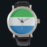 Sierra Leone Flag Watch<br><div class="desc">The Sierra Leonean is a horizontal tricolour. The used colours in the flag are blue,  green,  white. The proportion of the Sierra Leonean is 2:3. The Flag of Sierra Leone was adopted in 1961.</div>