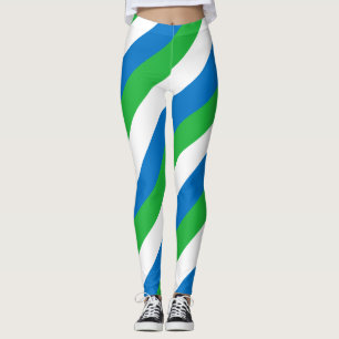 Sierra Leone National Flag Colours Diagonal Stripe Leggings
