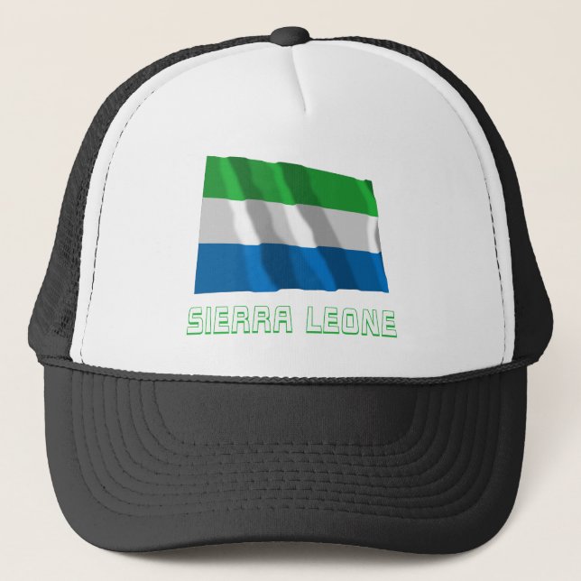 Sierra Leone Waving Flag with Name Trucker Hat (Front)
