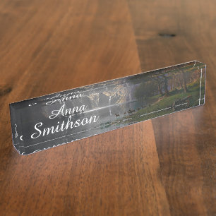 Sierra Mountain Lake Deer Wildlife Desk Name Plate