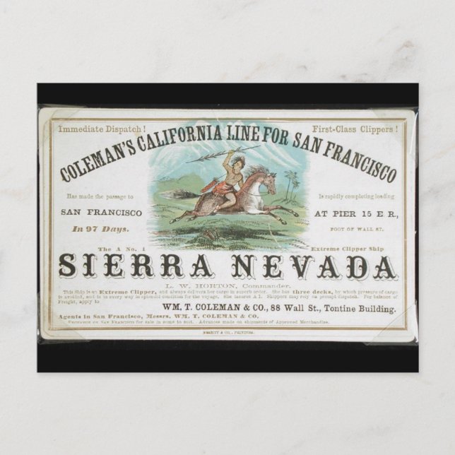 Sierra Nevada Clipper sailing ship 1900 Postcard (Front)