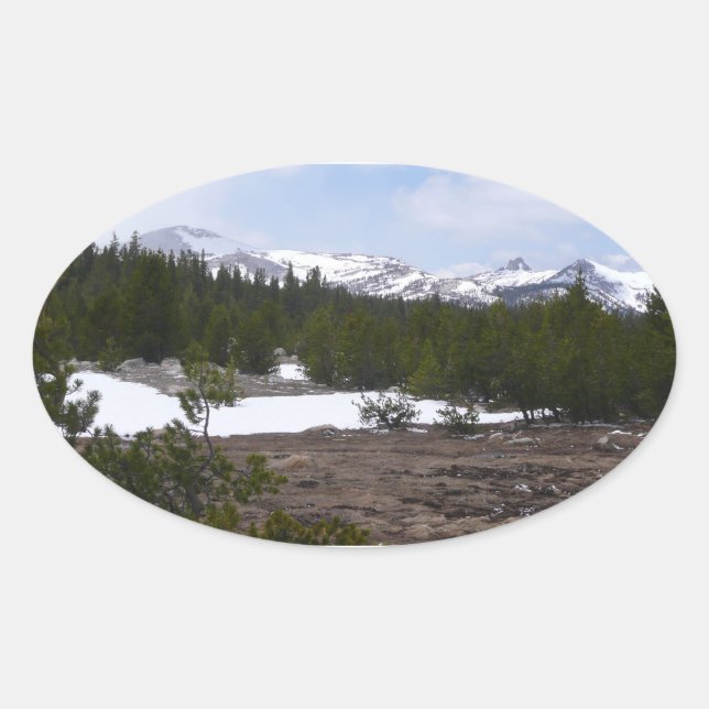 Sierra Nevada Mountains and Snow at Yosemite Oval Sticker (Front)