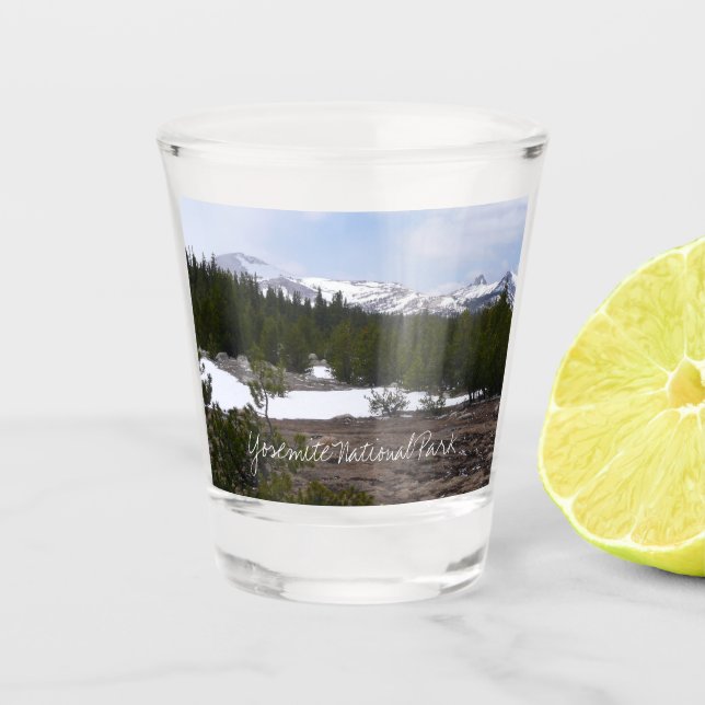 Sierra Nevada Mountains and Snow at Yosemite Shot Glass (Front)