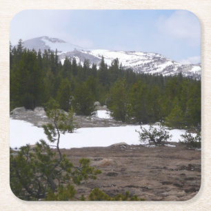 Sierra Nevada Mountains and Snow at Yosemite Square Paper Coaster