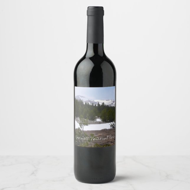 Sierra Nevada Mountains and Snow at Yosemite Wine Label (Front)