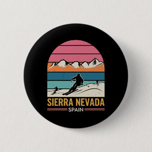 Sierra Nevada Spain, Fun Skiing And Retro Mountain 6 Cm Round Badge