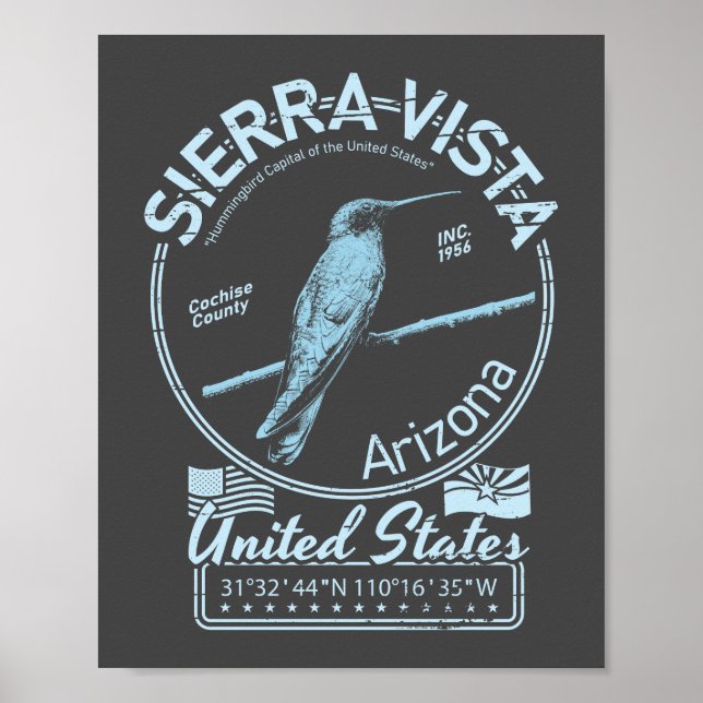 SIERRA VISTA ARIZONA - HUMMINGBIRD ILLUSTRATION POSTER (Front)