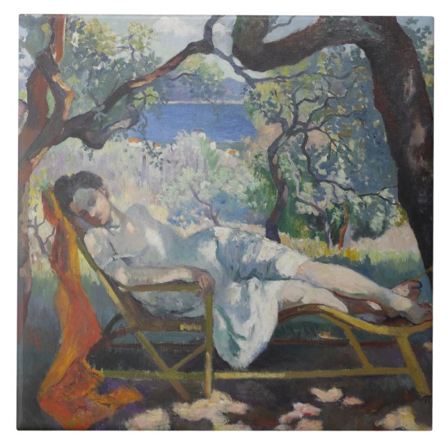 Siesta (Jeanne Sleeping in a Mediterranean Garden) Ceramic Tile (Front)