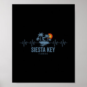 Siesta Key Beach Florida Vintage 80s Sunset Heartb Poster
