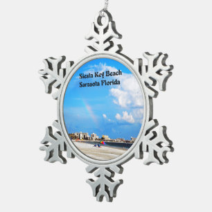 Siesta Key Beach Snowflake Pewter Christmas Ornament