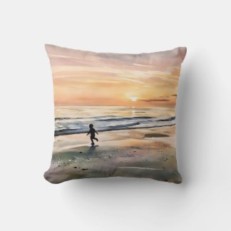 Siesta Key Beach Sunset boy playing in water Cushion