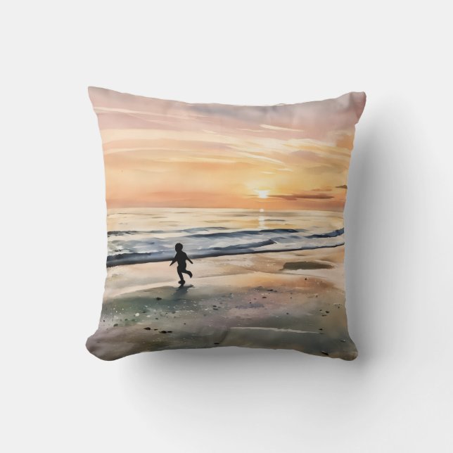 Siesta Key Beach Sunset boy playing in water  Cushion (Front)
