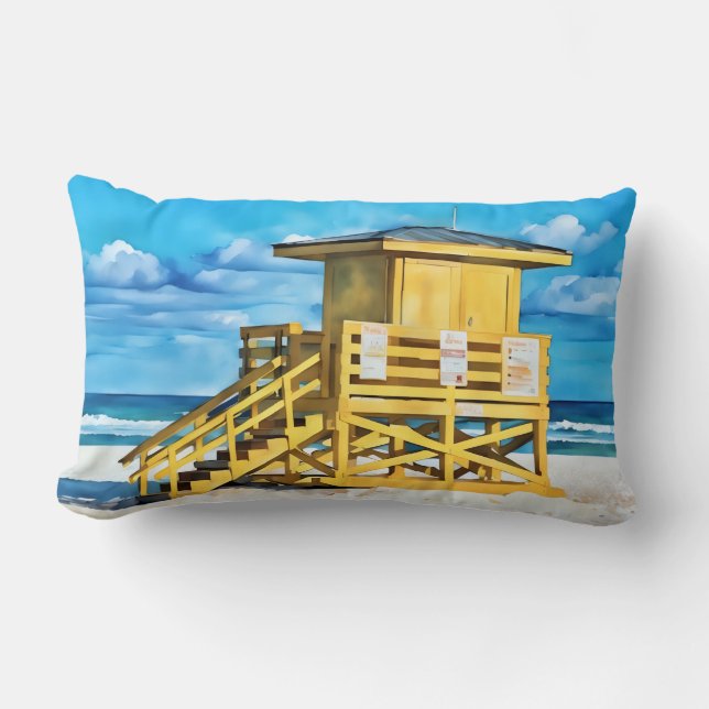 Siesta Key Beach Yello LifeGuard Tower Pillow (Front)