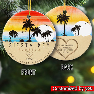Siesta Key Florida Beach Retro Sunset Souvenir 60s Ceramic Ornament