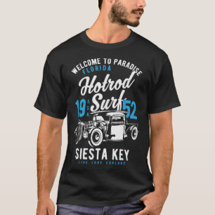 Siesta Key Florida Retro Hotrod Surf Distressed T-Shirt