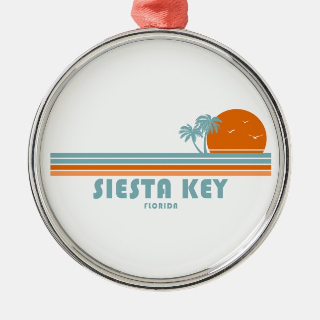 Siesta Key Florida Sun Palm Trees Metal Ornament (Front)