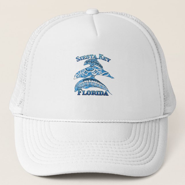 Siesta Key Florida Vacation Tribal Dolphins Trucker Hat (Front)