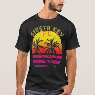 Siesta Key Florida Vintage Sunset Colours Palm Tre T-Shirt